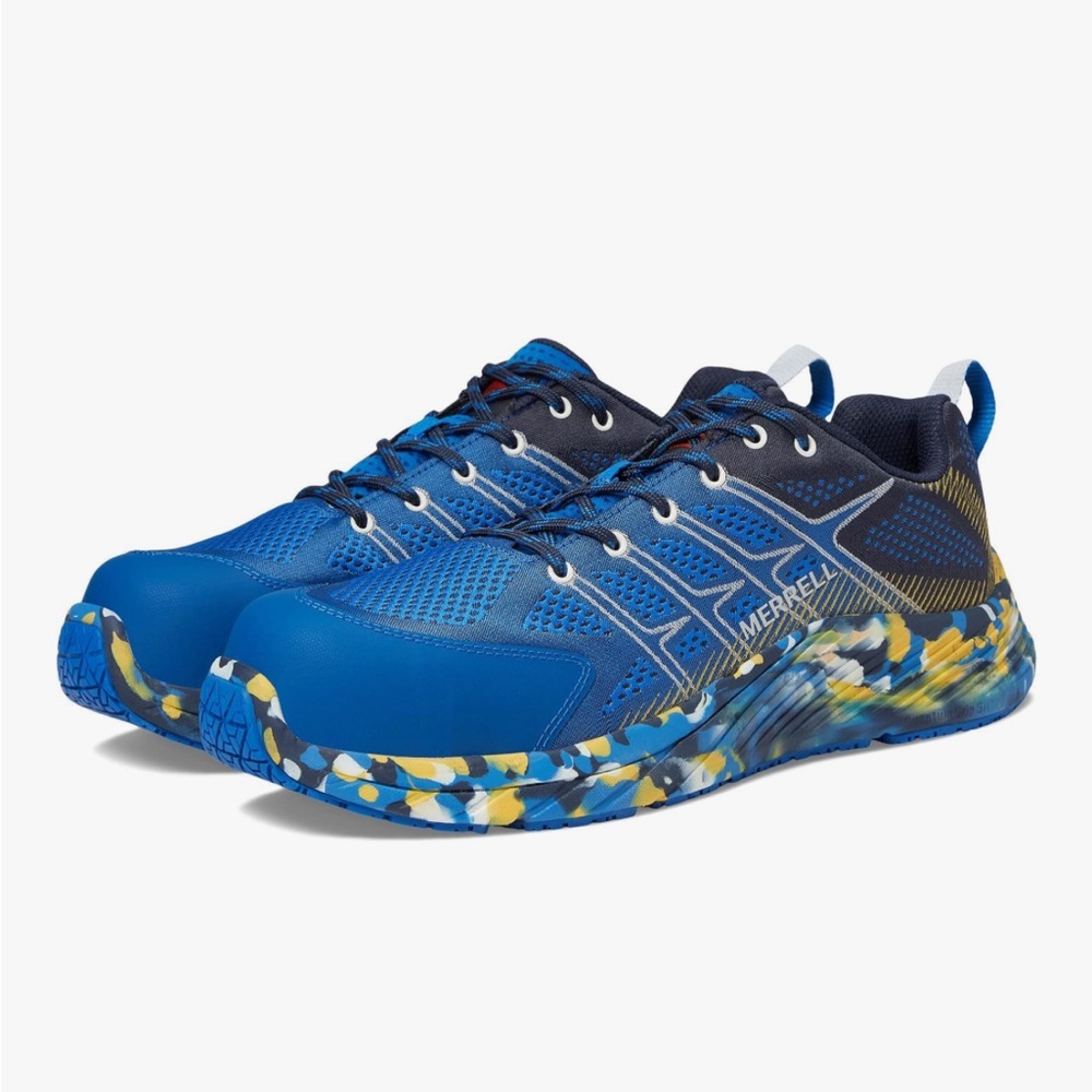 New Merrell Men’s Moab Flight Carbon Fiber Toe Work Shoe Size 10 Blue Camo